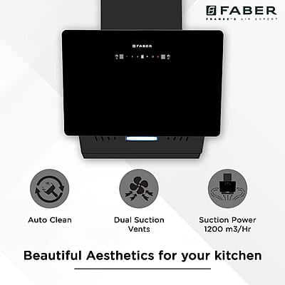 Faber 60cm 1200 m³/hr Vertical Wall Mounted Chimney Filterless Two Way Suction Auto Clean
