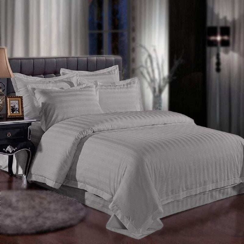 Duvet / Comforter Cover Glace Cotton 300 TC - Striped - Silver