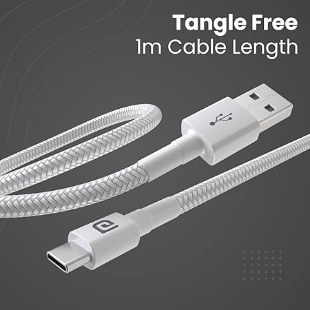 Portronics Konnect B Type C Cable with 3.0A Output, Nylon Braided, Fast Data Sync, Tangle Resistant, 1M Length(White) Portronics Konnect B Type C Cable with 3.0A Output, Nylon Braided, Fast Data Sync, Tangle Resistant, 1M Length(White)