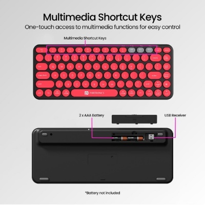 Portronics Bubble 2.0 Wireless Keyboard with Bluetooth + 2.4 GHz Receiver, Connect 3 Devices, Compact TKL Size, 10m Working Range, Function Shortcut Keys, for Laptop, PC, Smartphone, Tablet Portronics Bubble 2.0 Wireless Keyboard with Bluetooth + 2.4 GHz Receiver, Connect 3 Devices, Compact TKL Size, 10m Working Range, Function Shortcut Keys, for Laptop, PC, Smartphone, Tablet