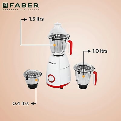 Faber Crown 800W Blender Mixer Grinder, 3 SS clip lock jars and blades  copper motor, up to 20000 rpm speed