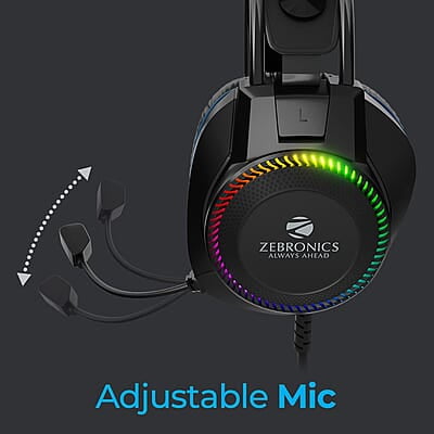 Zebronics Jet Premium Wired Gaming On Ear Headphone with LED Light for earcups, 40mm Neodymium Drivers, 2 Meter Braided Cable, Flexible mic, Suspension Headband, 3.5mm + USB Connector