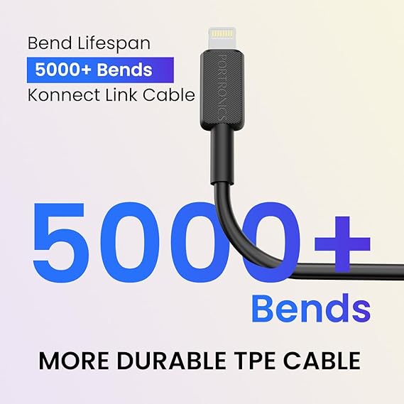 Portronics Konnect Link USB to 8PIN Fast Charging Cable with iOS Compatibility, 3.0A Output, 480Mbps Data Transfer, 1M Length(Black) Portronics Konnect Link USB to 8PIN Fast Charging Cable with iOS Compatibility, 3.0A Output, 480Mbps Data Transfer, 1M Length(Black)