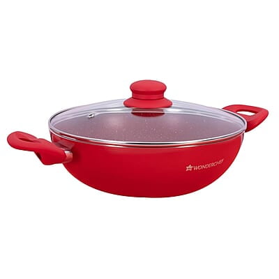 Wonderchef Royal Velvet Wok with Lid 24cm, Red Wonderchef Royal Velvet Wok with Lid 24cm, Red