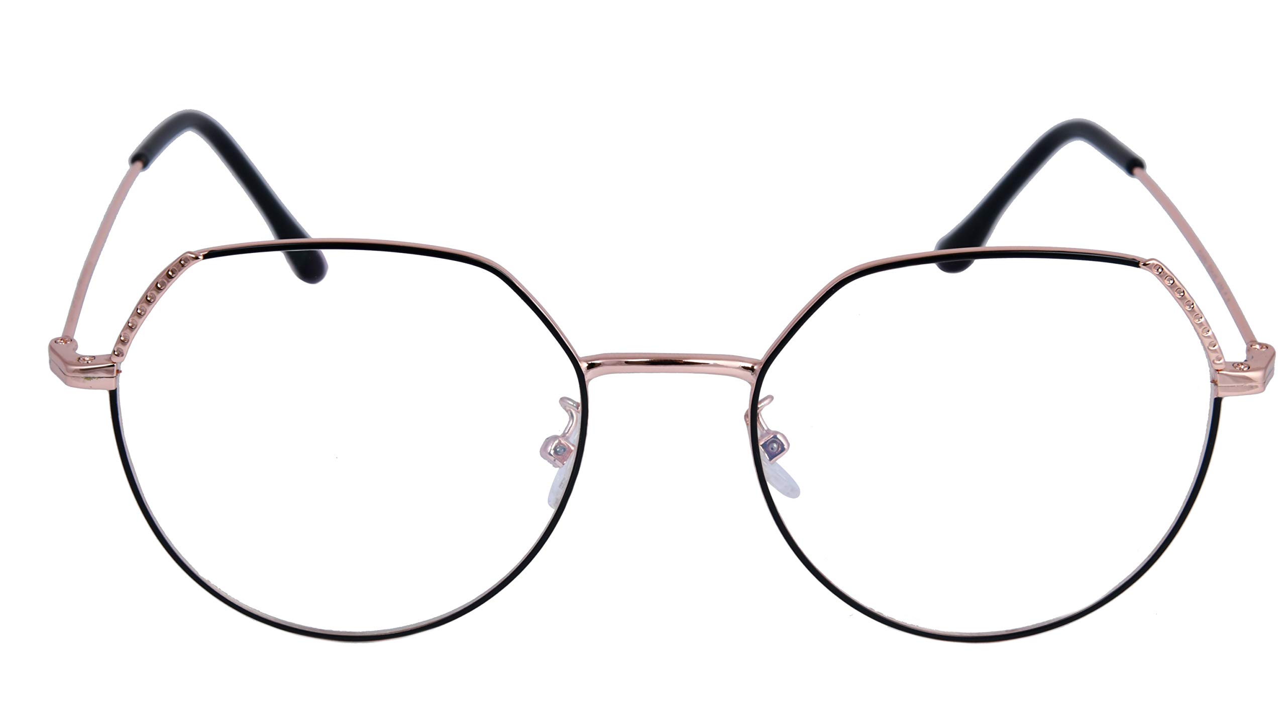 Female Oversized Spectacle Frames. Transparent ARC Lens. Rose Gold & Black Color Metal Frame.