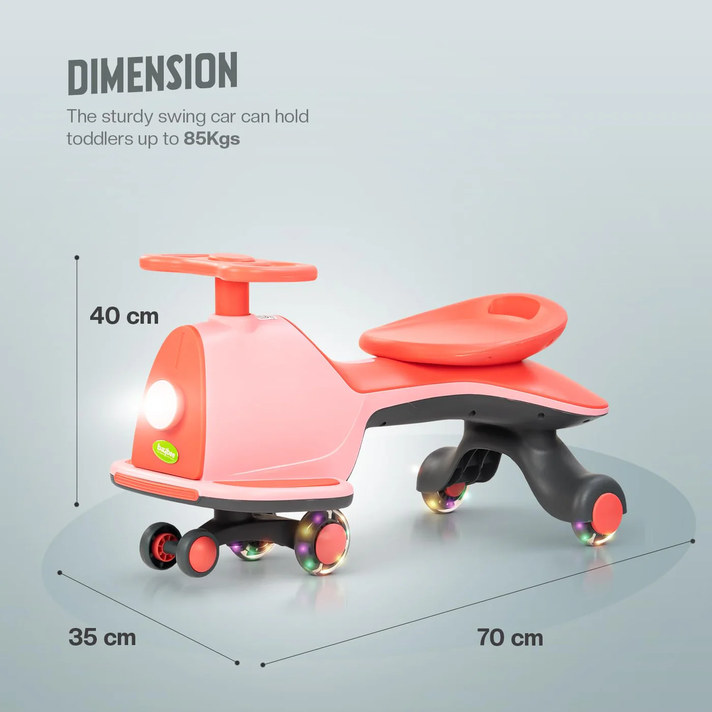 Baybee Nord Kids Magic Swing Car for Kids- Light Pink