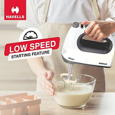 Havells Whisko 300 watt Hand Mixer with Single Eject Button, 5 Speed Turbo Function, Stainless Steel Hooks