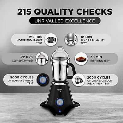 Preethi Taurus Plus MG-257 Mixer Grinder, 1000 Watt, Black 4 Jars - Super Extractor Juicer Jar