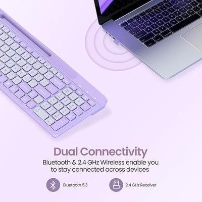 Portronics Bubble Square Wireless Keyboard with Bluetooth + 2.4 GHz USB Receiver (Dual Connectivity), Pair 3 Devices Max, Multimedia Hotkeys, for Laptop, PC, Smartphone, Tablet Portronics Bubble Square Wireless Keyboard with Bluetooth + 2.4 GHz USB Receiver (Dual Connectivity), Pair 3 Devices Max, Multimedia Hotkeys, for Laptop, PC, Smartphone, Tablet