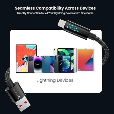 Portronics Konnect View 20 W Unbreakable USB to 8 Pin Cable with LED Display, 480Mbps Data Sync, Compatible with All Lightning Devices 1.2M Length(Black) Portronics Konnect View 20 W Unbreakable USB to 8 Pin Cable with LED Display, 480Mbps Data Sync, Compatible with All Lightning Devices 1.2M Length(Black)