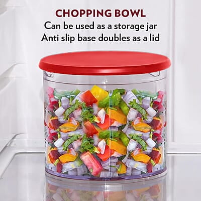 Borosil Chef Delite 300 Watts Electric Chopper for Kitchen, Twin Blade Technology, 600 ml 'chop-n-store' plastic bowl with lid, Vegetable Chopper, Cutter, Chop, Mince, Dice, Whisk, Blend, Red