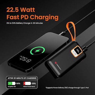 Portronics Ampbox 10K 10000 mAh Nano Power Bank with 22.5W,Type C Input, Wake Up Button(Black) Portronics Ampbox 10K 10000 mAh Nano Power Bank with 22.5W,Type C Input, Wake Up Button(Black)