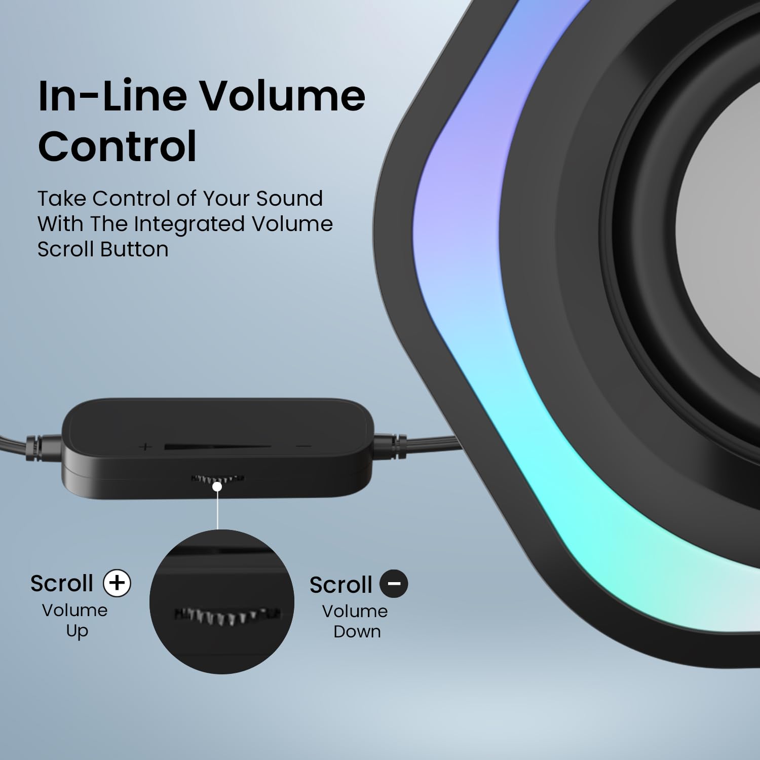 Portronics in Tune 4 6W Portable USB Powered Wired Speaker with Volume Control, 3.5mm AUX in, HD Sound, 2.0 Channel, RGB Lights, Gaming Speaker, Multimedia Speaker for PC, Desktop and Laptop(Black) Portronics in Tune 4 6W Portable USB Powered Wired Speaker with Volume Control, 3.5mm AUX in, HD Sound, 2.0 Channel, RGB Lights, Gaming Speaker, Multimedia Speaker for PC, Desktop and Laptop(Black)