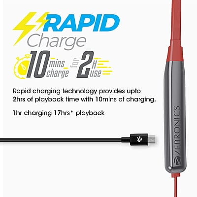 ZEBRONICS Zeb-Evolve BTv5.0, Voice Assistant, Rapid Charge, Dual Pairing, Call Function, Magnetic Earpiece Bluetooth Wireless in Ear Earphones with Mic