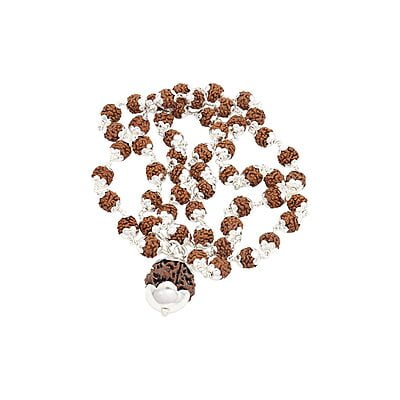 Silver Caped Rudraksha Mala/Chain with Rudraksham Pendent/Dollar