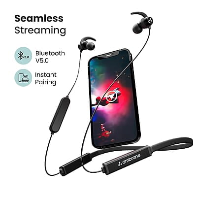 Ambrane Bassband Hyper Wireless Earphones with 27Hrs Playtime,3Hrs Playtime in 10 Mins Charge,Boostedbass Sound,Multifunctional Controls,Voice Assistance,Ipx4
