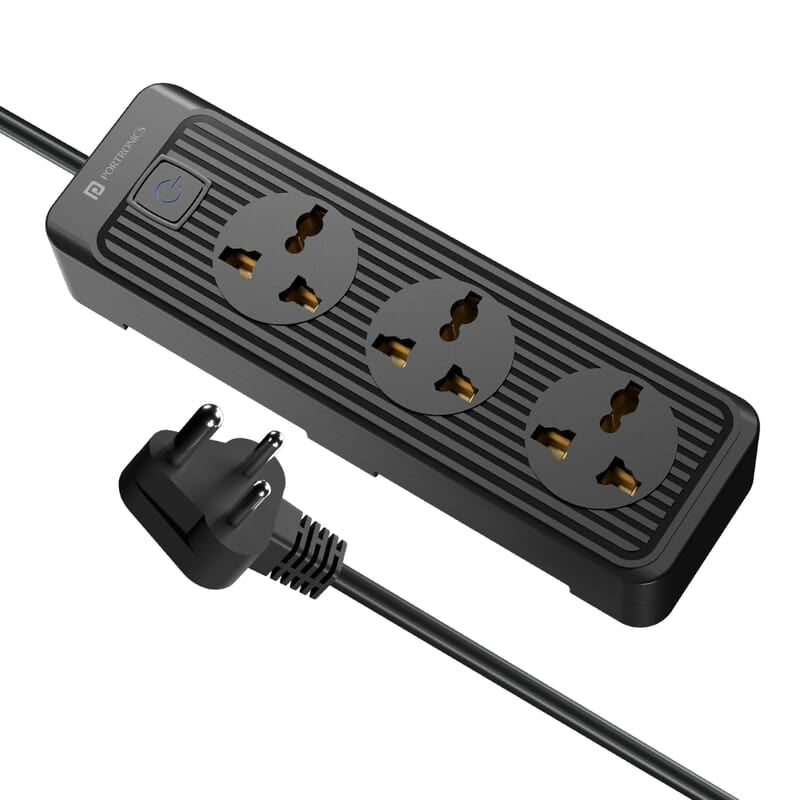Portronics Power Plate 21 Extension Board with 3 Universal Sockets, 1.5 Meter Long Cord, 1440 Watts, Fireproof Material Portronics Power Plate 21 Extension Board with 3 Universal Sockets, 1.5 Meter Long Cord, 1440 Watts, Fireproof Material