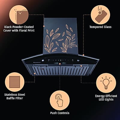 Wonderchef Ruby Curve Flora 90 cm Auto Clean Wall Mounted Chimney (Black 1200 CMH)