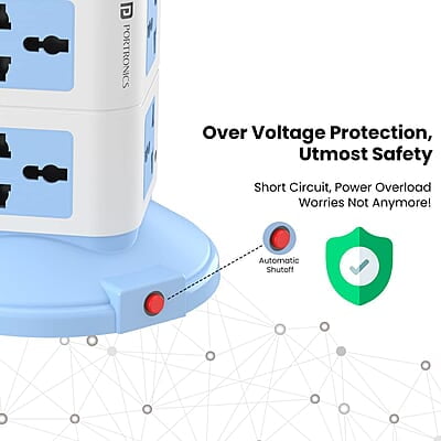 Portronics Power Plate 9 with 3 USB Ports + 8 Power Sockets Power Converter, 2500W Power Output, 2.1A USB Charging Port, 3M Cord Length Portronics Power Plate 9 with 3 USB Ports + 8 Power Sockets Power Converter, 2500W Power Output, 2.1A USB Charging Port, 3M Cord Length