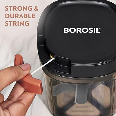 Borosil EazyPull Chopper with 6 Blades, Pull Chopper with Durable String, Mini Chopper for Kitchen, For Chopping Vegetables, Leafy Greens & Herbs, BPA-free, Unbreakable 900 ml Chopping Bowl