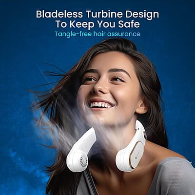 Portronics Gobreeze Portable Rechargeable Neck Fan, Upto 6 Hours Playtime, LED Display, Bladeless Fan, 4 Speed Mode, Adjustable Size, 360° Cooling Neck Fan, Noiseless Fan, Type C Fast Charging
