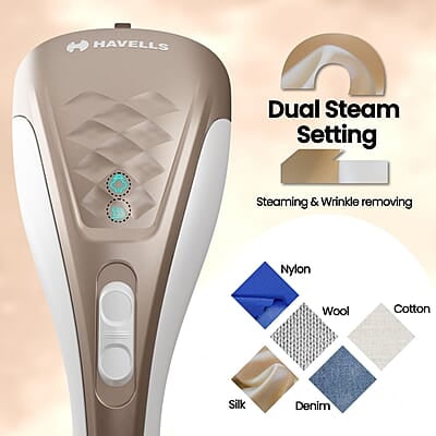 Havells Elegance Hand Held Garment Steamer 1200 Watts - Ergonomic Design,150Ml Tank Capacity