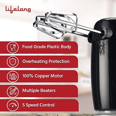 Lifelong LLHM01 150 W Regalia Hand Mixer For Mixing Cake Batters, Atta