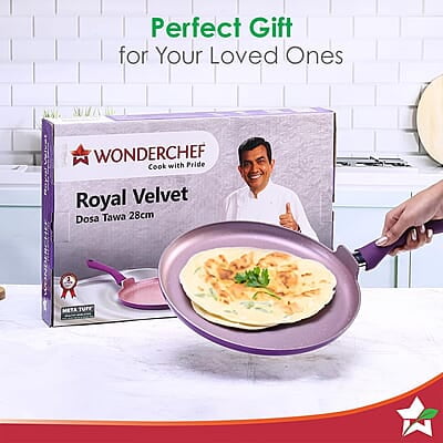 Wonderchef Royal Velvet Non-stick 28cm Dosa Tawa 3 mm thick  1.8 litres Virgin Aluminium