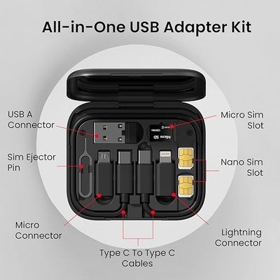 Portronics Snapcase 60W Multifunctional Fast Charging Data Cable Kit, Conversion Set USB A & Type C to Male Micro/Type C/Lightning,Data Transfer,Sim Storage,Sim Eject Pin,Pocket Mirror,Phone Holder Portronics Snapcase 60W Multifunctional Fast Charging Data Cable Kit, Conversion Set USB A & Type C to Male Micro/Type C/Lightning,Data Transfer,Sim Storage,Sim Eject Pin,Pocket Mirror,Phone Holder