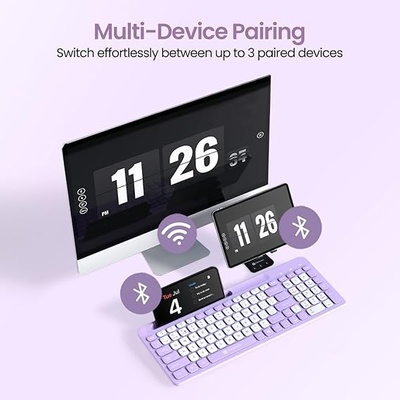 Portronics Bubble Square Wireless Keyboard with Bluetooth + 2.4 GHz USB Receiver (Dual Connectivity), Pair 3 Devices Max, Multimedia Hotkeys, for Laptop, PC, Smartphone, Tablet Portronics Bubble Square Wireless Keyboard with Bluetooth + 2.4 GHz USB Receiver (Dual Connectivity), Pair 3 Devices Max, Multimedia Hotkeys, for Laptop, PC, Smartphone, Tablet
