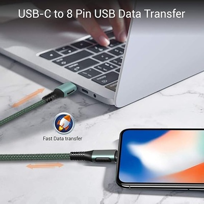 Portronics Konnect CL 20W POR-1067 Type-C to 8 Pin USB 1.2M Cable With Power Delivery & 3A Quick Charge Support, Nylon Braided For All Type-C and 8 Pin Devices, Green Portronics Konnect CL 20W POR-1067 Type-C to 8 Pin USB 1.2M Cable With Power Delivery & 3A Quick Charge Support, Nylon Braided For All Type-C and 8 Pin Devices, Green