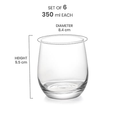 Treo by Milton Sphero On The Rocks Glass Tumbler,6 pc Set, 350 ml Each,Transparent