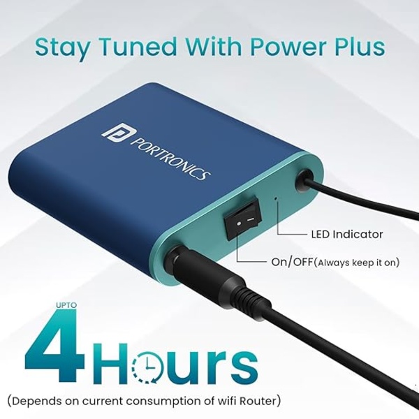 Portronics Power Plus Advanced Mini Router UPS for 12V DC WiFi Router Broadband Modem, 4 Hours Playback, Router UPS Power Backup During Power Cuts, Surge & Discharge Protection, Portable UPS(Blue) Portronics Power Plus Advanced Mini Router UPS for 12V DC WiFi Router Broadband Modem, 4 Hours Playback, Router UPS Power Backup During Power Cuts, Surge & Discharge Protection, Portable UPS(Blue)