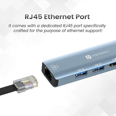 Portronics Mport 51 5-in-1 Type C HUB with RJ 45 Ethernet Port, 5Gbps Data Transfer, HDMI Port, USB 3.0, PD Quick Charge, 4K Ultra HD Data Quality (Grey) Portronics Mport 51 5-in-1 Type C HUB with RJ 45 Ethernet Port, 5Gbps Data Transfer, HDMI Port, USB 3.0, PD Quick Charge, 4K Ultra HD Data Quality (Grey)