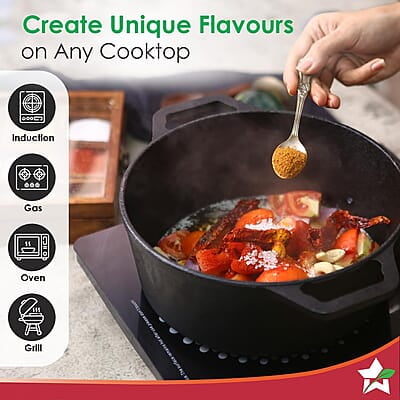 Wonderchef Forza 25 cm Cast-Iron Casserole with Lid Pre-Seasoned Cookware 4.7 L Wonderchef Forza 25 cm Cast-Iron Casserole with Lid Pre-Seasoned Cookware 4.7 L