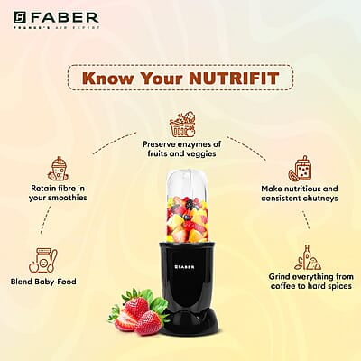 Faber Sportz Blender FSB 3-in-1 Nutrifit Nero Mixer Grinder Blender 400W 100% Copper Motor