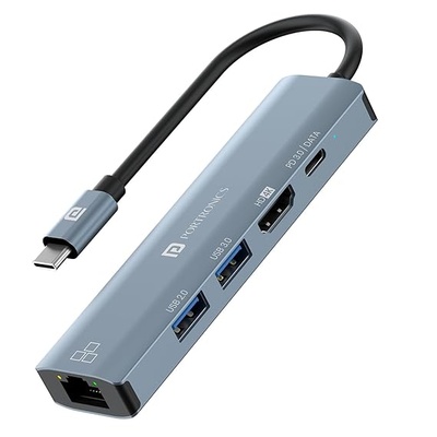 Portronics Mport 51 5-in-1 Type C HUB with RJ 45 Ethernet Port, 5Gbps Data Transfer, HDMI Port, USB 3.0, PD Quick Charge, 4K Ultra HD Data Quality (Grey) Portronics Mport 51 5-in-1 Type C HUB with RJ 45 Ethernet Port, 5Gbps Data Transfer, HDMI Port, USB 3.0, PD Quick Charge, 4K Ultra HD Data Quality (Grey)