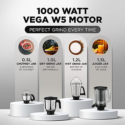 Preethi Taurus Plus MG-257 Mixer Grinder, 1000 Watt, Black 4 Jars - Super Extractor Juicer Jar