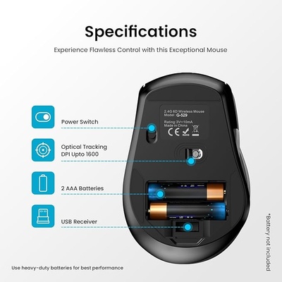 Portronics Toad 32 Wireless Mouse with 6 Buttons, 2.4 GHz Connectivity, 10m Working Range, Ergonomic Design, Adjustable Optical DPI, Auto Power Saving, for Laptop & PC Portronics Toad 32 Wireless Mouse with 6 Buttons, 2.4 GHz Connectivity, 10m Working Range, Ergonomic Design, Adjustable Optical DPI, Auto Power Saving, for Laptop & PC