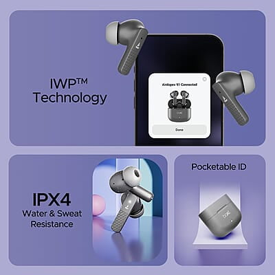 boAt Airdopes 91 Truly Wireless in Ear Ear Buds w/ 45 hrs Playtime, Beast Mode with 50 ms Low Latency, Dual Mics with ENx Tech, ASAP Charge, IWP Tech, IPX4 & Bluetooth v5.3