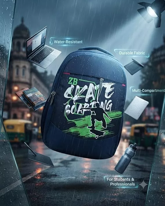 Skateboarding Graphic Navy Blue Backpack