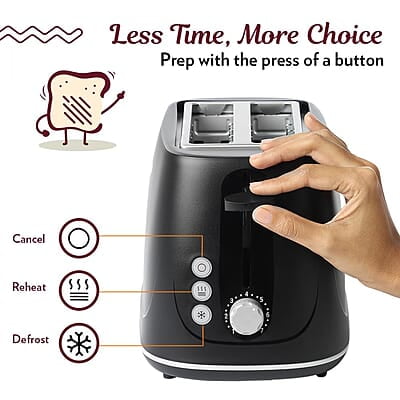 Borosil Krispy Pop-up Toaster, Black, 2-Slice Toaster, 7 Browning Settings, Removable Crumb Tray, 750 W