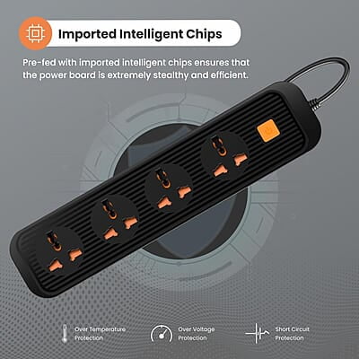 Portronics Power Plate 12 Extension Board with 4 Universal Sockets, 2 Meter Long Cord, 1500 Watt, Fireproof Material