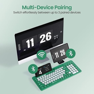 Portronics Bubble Square Wireless Keyboard with Bluetooth + 2.4 GHz USB Receiver (Dual Connectivity), Pair 3 Devices Max, Multimedia Hotkeys, for Laptop, PC, Smartphone, Tablet Portronics Bubble Square Wireless Keyboard with Bluetooth + 2.4 GHz USB Receiver (Dual Connectivity), Pair 3 Devices Max, Multimedia Hotkeys, for Laptop, PC, Smartphone, Tablet