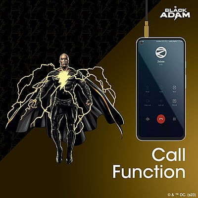 ZEBRONICS DC Black ADAM Edition Buds 30 3.5mm Stereo Bluetooth in Ear Earphone with Inline Microphone for Calling, Volume Control, 14mm Drivers, Stylish eartip Design and 1.2 Meter Durable Cable