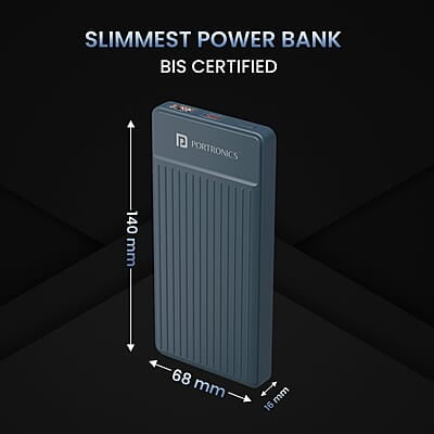 Portronics Luxcell B 10K 10000 mAh 22.5W Fast Charging Power Bank, Ultra Slim Power Bank with Mach USB-A Output, Type C PD Output