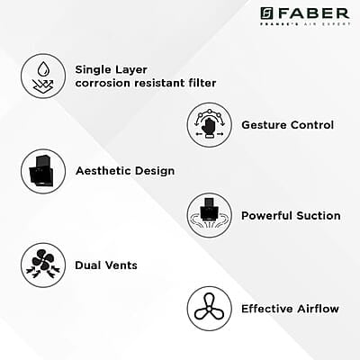 Faber 60cm 1200 m³/hr Vertical Wall Mounted Chimney Filterless Two Way Suction Auto Clean