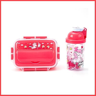 1 Pc Lunch Box For Kids With Spoon 1 Pc Sipper Bottle Leak Proof Tiffin Box For Boys, Girls, School & Office, Microwave Safe (Food Grade Pp Plastic) 800 Milliliters - 800 Ml
