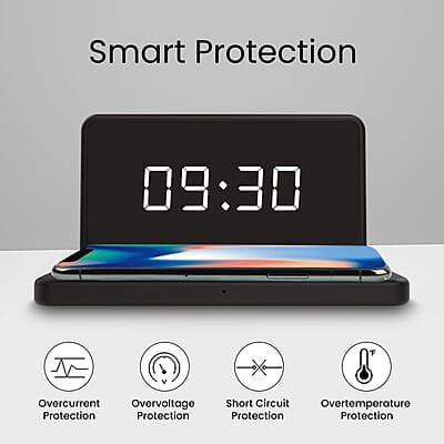 Portronics Freedom 4A Digital Alarm Clock with 15 W Fast Wireless Mobile Charger, Compatible with The iPhone Series