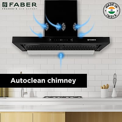 Faber 90cm 1250 m3/hr 6 way silent suction, Autoclean Chimney, Filterless Touch & Gesture Control